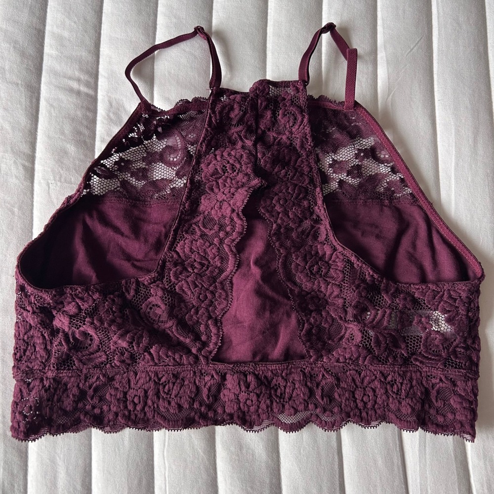 Mae Burgundy Lace High Neck Bralette Crop Top Plus Size XL EG - Picture 2 of 4